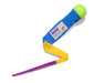 The Foxtail Softie is a colorful toy with a green foam ball and blue sleeve, plus a yellow and purple tail—ideal for safe throwing, catching, and building hand-eye coordination on a white background.
